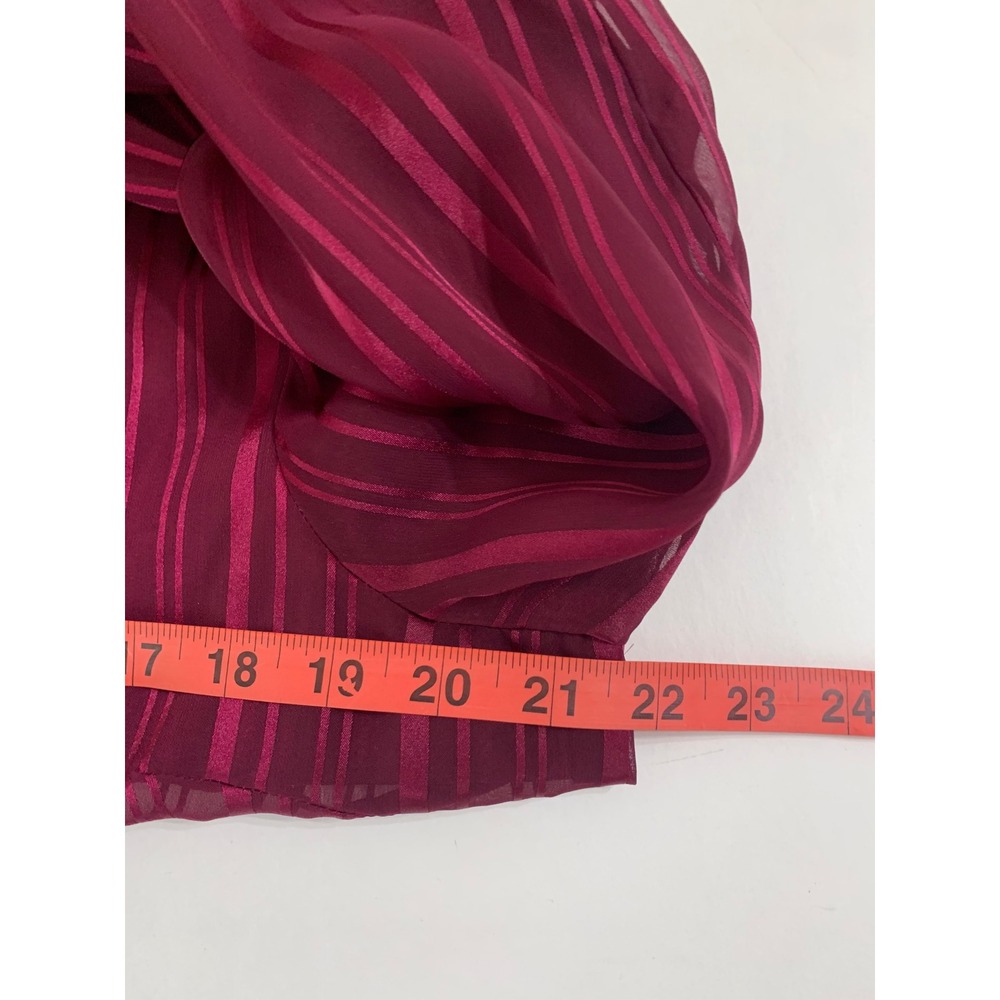George ME Mark Eisen Dark Raspberry Striped Ruffle Sheer Blouse Size Large - Picture 12 of 14